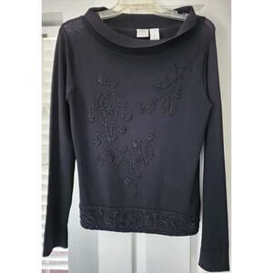 EMMA JAMES-Black-Beaded-Knit-Pullover-Cowl Neck-SIZE M-NWT